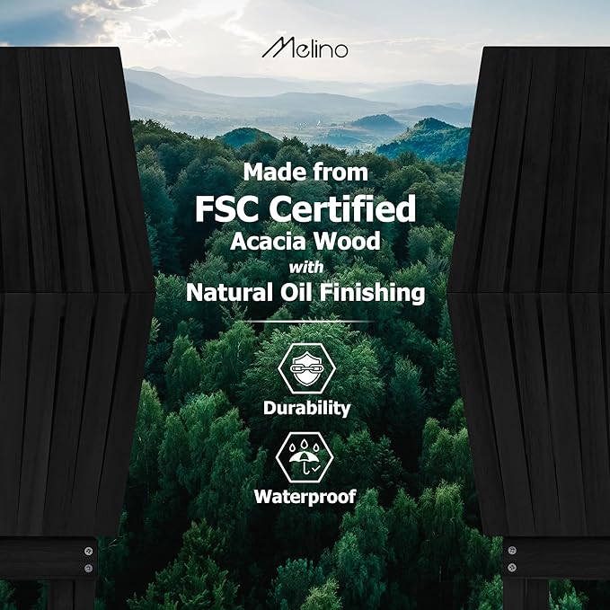 Melino Wooden Folding Outdoor Side Table, FSC Certified Acacia Weatherproof Side Tables, Wood Folding Small Table for Outdoor, Patio, Porch, Pool, Backyard, Garden, Balcony and Deck - Black