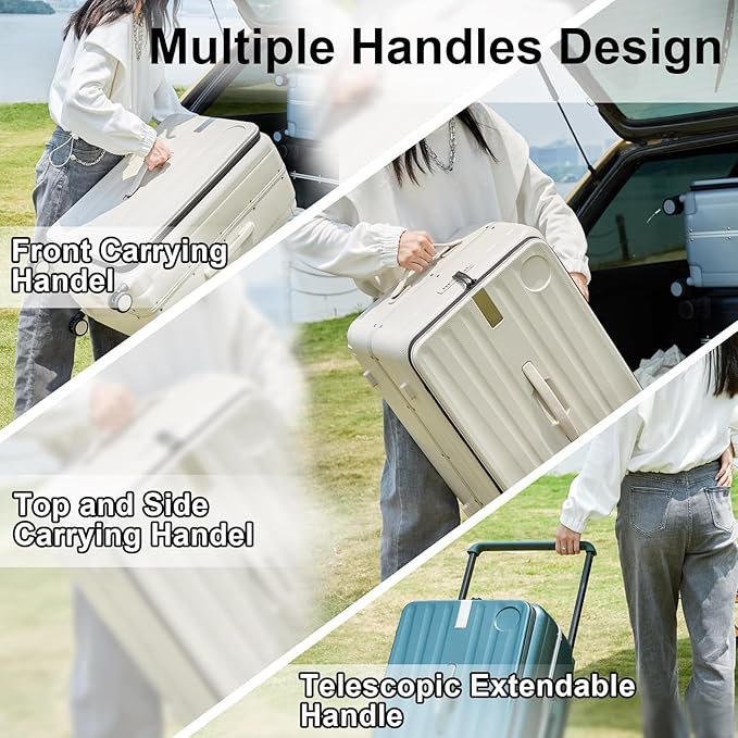 Hanke Multifunctional 26 Inch Checked Luggage Hard Shell Suitcases with Wheels Travel Trunk Style Luggage Large Rolling Suitcase for Women Men(Ivory White)