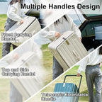 Hanke Multifunctional 26 Inch Checked Luggage Hard Shell Suitcases with Wheels Travel Trunk Style Luggage Large Rolling Suitcase for Women Men(Ivory White)