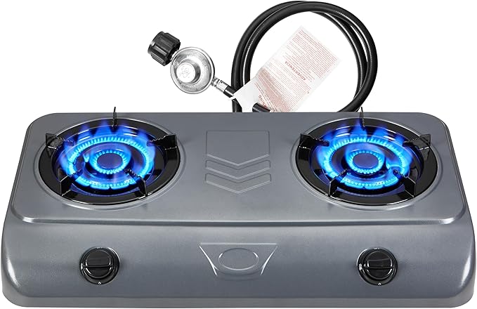 35000 BTU 2 Burner Propane Gas Stove Cooktop Outdoor Camping Stove Portable Double Burner for BBQ Boiling Frying Cooking Estufa de Gas Portátil Fogón de Gas