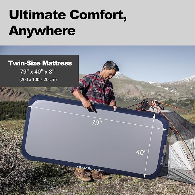 TREKOLOGY Twin Size Air Mattress with Built-in Pump – Quick Inflate Camping Air Bed for Adults & Guests – Durable Blow Up Bed with Electric Pump – Inflatable Mattress - Inflates in Only 90 Seconds