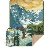 Outdoor Camping Blanket with Sherpa Lining, Extra Warm Thick Camp Blankets and Puffy Ultralight Soft Poncho DWR Camping Quilt for Cold Weather, Adventure, Sleeping, Backpacking 78"x 56"