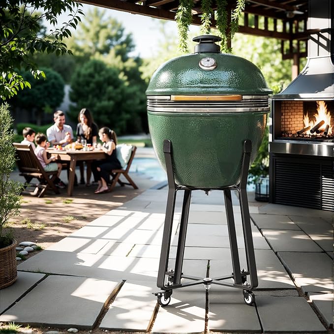 IDZO Grill Rolling Cart for BGE Minimax & Kamado Joe Junior 18", Grill Stand with Heavy-Duty Locking Caster Wheels, Powder-Coated Charcoal BBQ Base, Outdoor Cooking Accessories