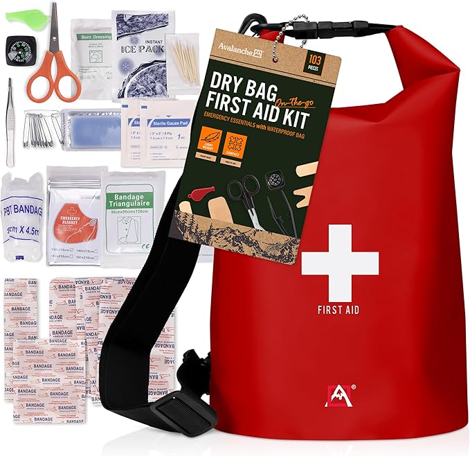 Avalanche First Aid Kit in Dry Bag, 103 Pcs Emergency Supplies Kit in Waterproof Bag for Home, Car, Travel, Sports or Camping, Durable, Ideal for Water Activities, Survival Gear Kit