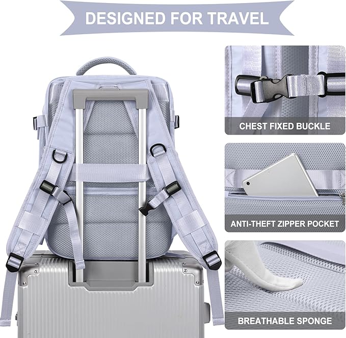Carry on Travel Laptop Backpack Personal Item Size for Women Men Flight Approved,Backpack for Women Travel Bag Hiking Outdoor Sports Rucksack Casual Daypack, Taro Purple