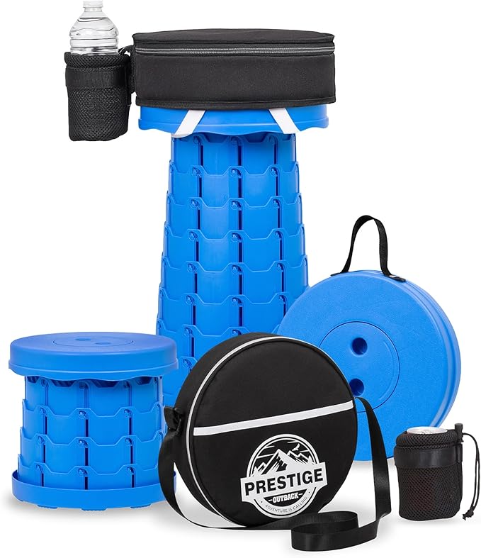 Collapsible Stool With 3-in-1 Cushioned Carry Case, 400lbs Max Weight, Lightweight Portable Retractable Foldable Telescoping Camping Stool for Adults Outdoor Fishing Hiking Travel BBQ