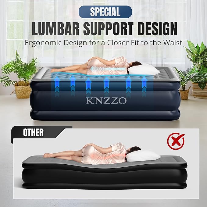 King Air Mattress with Built-in Pump, 18" Top Inflatable Mattress with Waterproof Flocking Fabric, Three-Minute Quick-Inflatable Bed. Portable Blow Up Mattress for Home, Outdoor and Guests