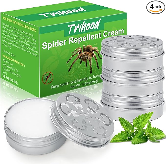 4 Pack Peppermint Oil Spider Repellent Indoor - Powerful Spider Repellent with Plant-Based Ingredients, Keep Spider Away from Indoor Outdoor Room Basement Garage Kids Pet Safe, Easy to Use