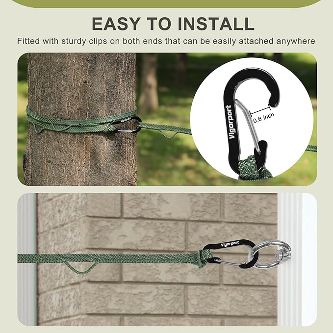 Vigorport Portable Travel Clothesline, Windproof Clothes Line with Hang Hole, Indoor and Outdoor Laundry Line with Clothespins for Hotel, Camping, RV, Cruise Ship (Green, 18.8Ft)