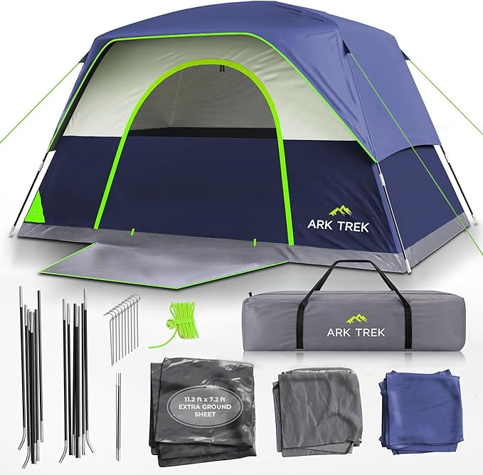 ArkTrek 6 Person Tents for Camping-Robust Family Camping Tent Cabin w Ground Sheet, Rainfly Cover, Powerport-Comfy Large Quick, Waterproof Pop up Camping Tent for Picnics Fishing Hiking