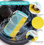 Shoe Washing Machine Bag Reusable Sneaker Washing Bag with Built-in Fluffy Brushes for 360° All-Around Cleaning. Laundry Shoe Bag is Designed for Washer and Dryer （Yellow 4pcs Pro）
