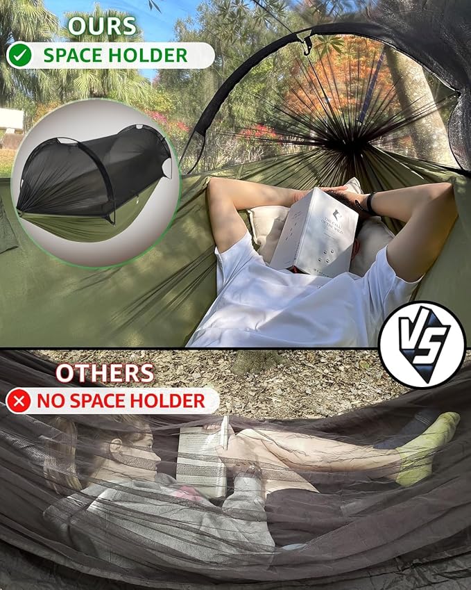 ADVOKAIR Camping Hammock with Mosquito Net and Rain Fly, Up to 500lbs, Ultralight and Portable Nylon Travel Hanging Hammock with Tree Straps, Perfect for Outside, Backpacking, Hiking and Backyard