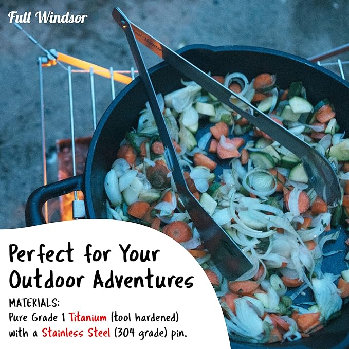 FULL WINDSOR - The Splitter Titanium Multi-Utensil Set – Compact, Lightweight Silver Spork, Tongs, Spatula & Ladle – Durable Cooking Kit for Camping, BBQ, Backpacking, Travel & Outdoor Adventures