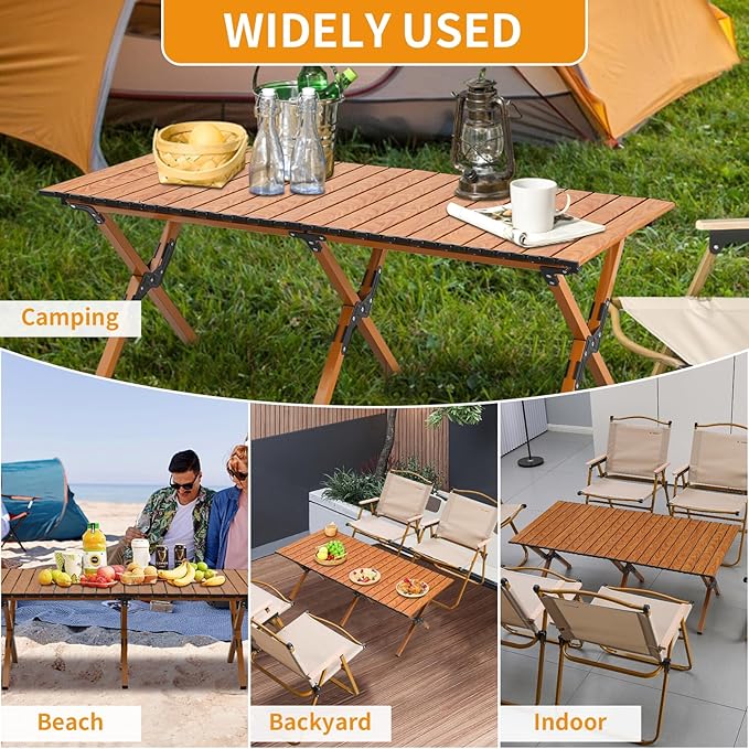BOOSDEN Portable Folding Camping Table, Outdoor Low Picnic Table, Aluminum Roll-up Camping Table with Carry Bag, Lightweight Foldable Camp Table for Beach,Party, Patio, BBQ, Travel, Backyard