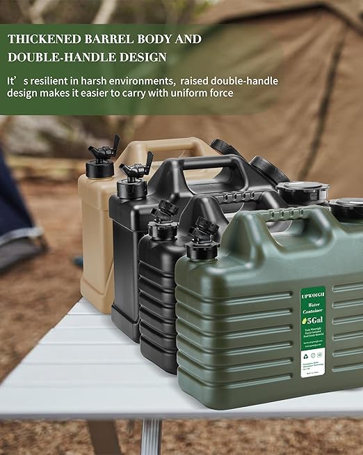 UPWOIGH 5 Gallon Water Jug, Camping Water Container, Truly No Leakage Water Storage with Spigot, Large Military Green Water Tank,BPA Free Portable Overlanding Gear for Outdoors,Hiking