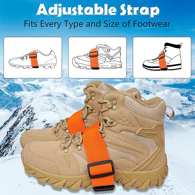 Ice Cleats Snow Traction Cleats for Boots and Shoes Mid-Sole Non Slip Crampons with Adjustable Straps 7 Tungsten Studs for Secure Grips Rotatable Traction Aids Walking on Snow and Ice