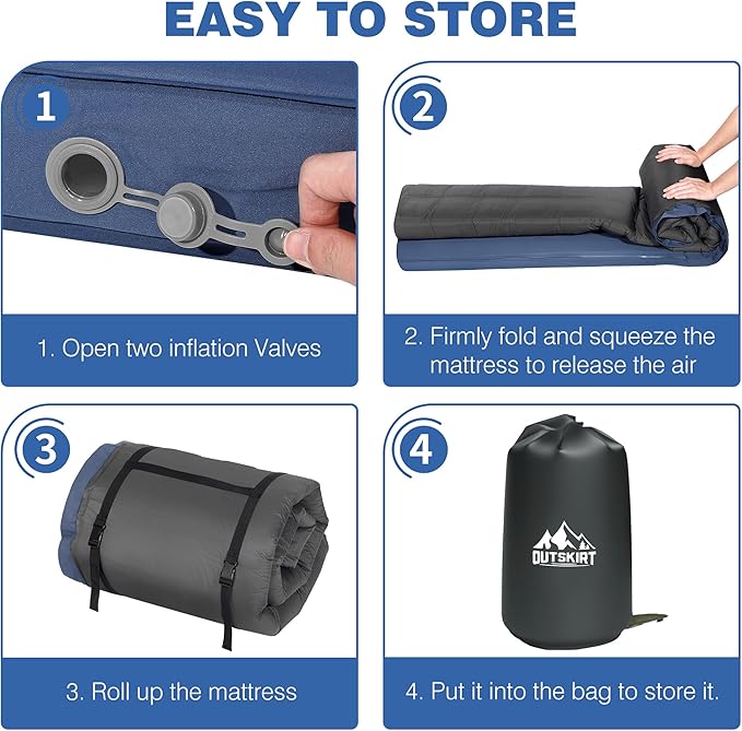 OUTSKIRT Ultralight Self Inflating Sleeping Pad, 4" Thick Camping Mattress with Pump Pack, 9.5 R-Value Insulated Sleeping Mat, Portable Camping Bed for Car, Truck or Van, 4 Season Camp Mattress