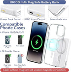 3-in-1 Wireless Charging Station: Portable 10000mAh Power Bank Charger Compatible for Phone Air/17/16/15/14/13/12 Series and Watch - Detachable Magnetic Charging Stand White