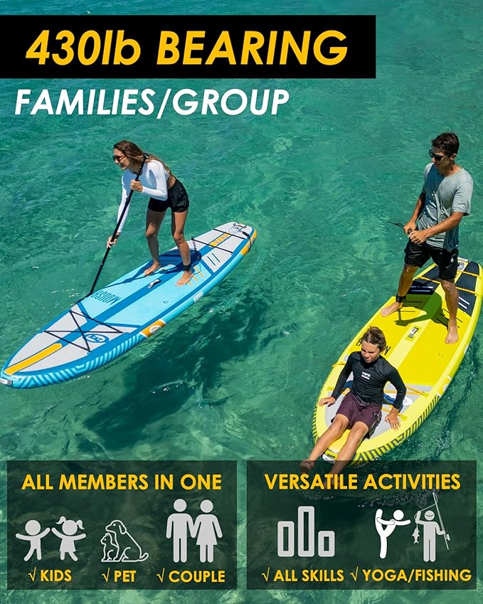 MOUSA 10‘8/11'×35" Extra Wide Inflatable Stand Up Paddle Board, Stable Paddleboard SUP for 2 People/Family, Anti-Slip Full EVA Deck, 3 Handles, 100L Backpack, All-Round Sup Board, Big Fin