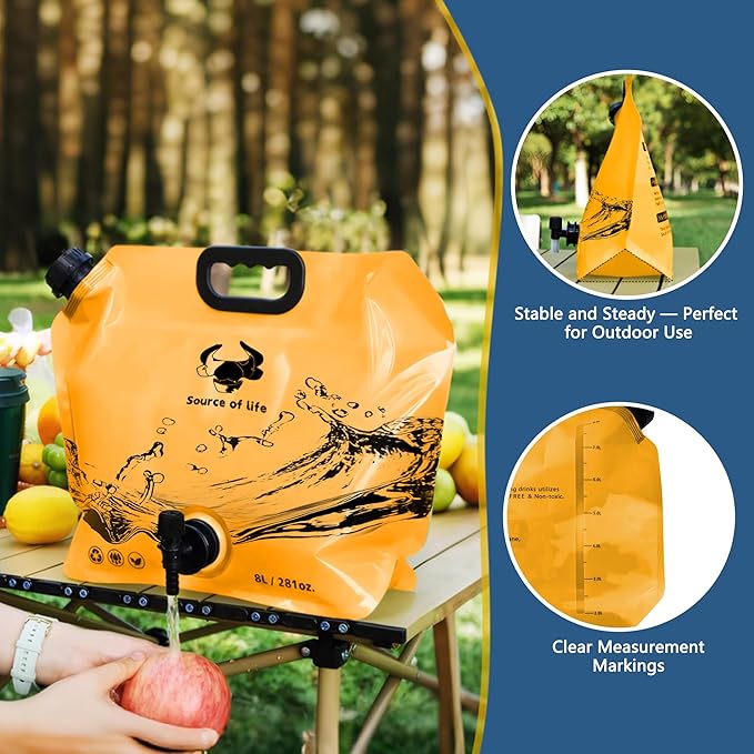 Camping Water Jug 2.1 Gallon CollapsibleWater Container Portable Water Bag for TravelOutdoor Hiking BPA Free Lightweight (Orange (2.1 Gal), 2)