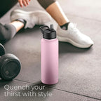 SipX™ Triple-Insulated Stainless Steel Water Bottle 40oz. With 3 Lids, BPA-Free Reusable Insulated Water Bottle Keeps Cold 24 Hours, Metal Water Bottle Made Of Sustainable Material For Hiking & Biking