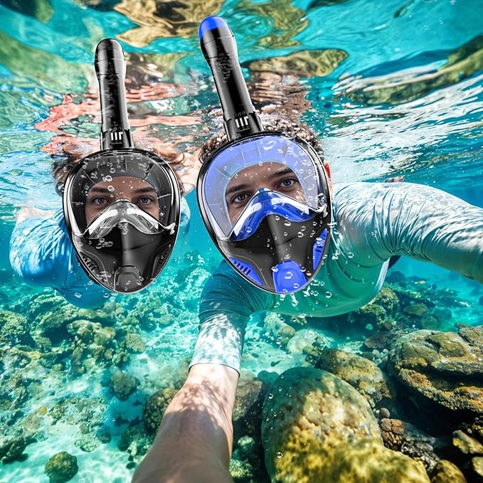 Full Face Snorkel Mask for Adults Teen, Snorkeling Gear with Detachable Camera Mount,Panoramic 180° View, Anti-Fog Anti-Leak Snorkling Set for Man and Women
