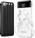 2 Packs Portable Chargers with Built in Cables, 2PCS Slim 10000mAh Travel Essentials Battery Pack 6 Outputs 3A Power Banks for iPhone Samsung Pixel LG Moto iPad