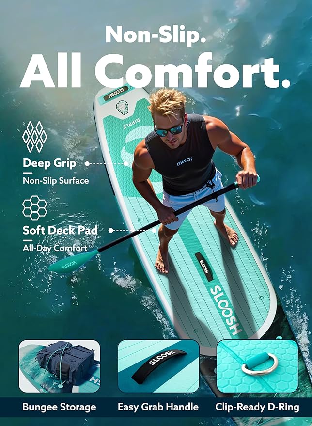 SLOOSH Inflatable Stand Up Paddle Board, 10'6" Paddle Boards with Premium Accessories, Non-Slip EVA Deck, Ultra-Light Carry Bag Pump, Ripple SUP for Youth & Adults of All Skill Levels