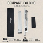 PORTAL Folding Outdoor Camping Table with Adjustable Height, Aluminum Roll-Up Top and Carry Bag, Big Large Portable Tables for Picnic, BBQ and Tailgating, Silver