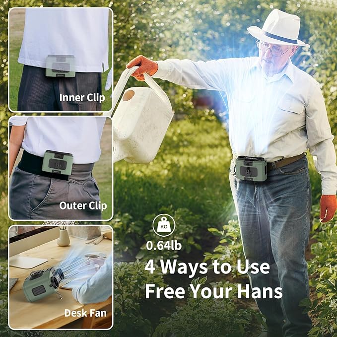 Socool 20000mAh Portable Waist Fan Clip on Wearable Belt Personal Fans Rechargeable Battery Operated, 40H Cooling Fan with 10 Speeds & Dual Motors, Neck Fans Hanging Hands-Free for Outdoor Travel