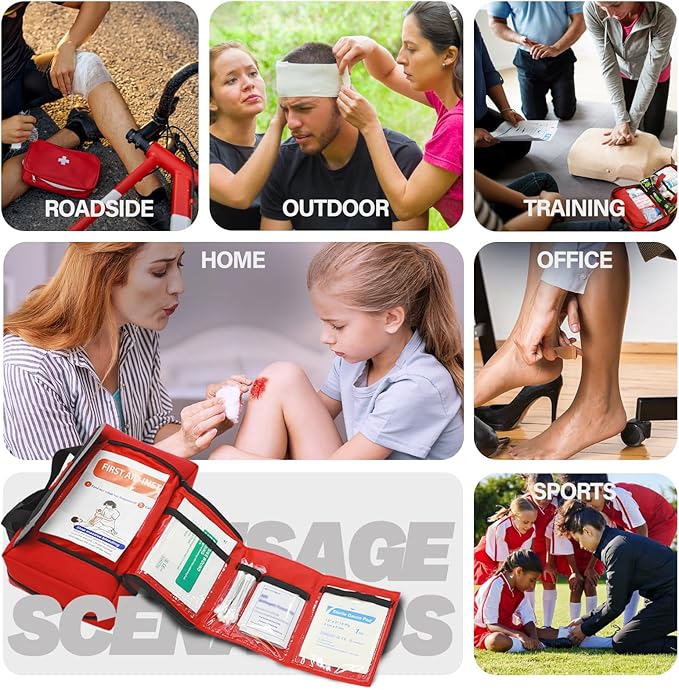 First Aid Kit - Waterproof Compact Small Emergency Medical Trauma Kit for Home, Travel, Camping, Hiking, Vehicle, Workplace Gift for Doctors, Parents, Travelers, Climbers (218 Piece Red)