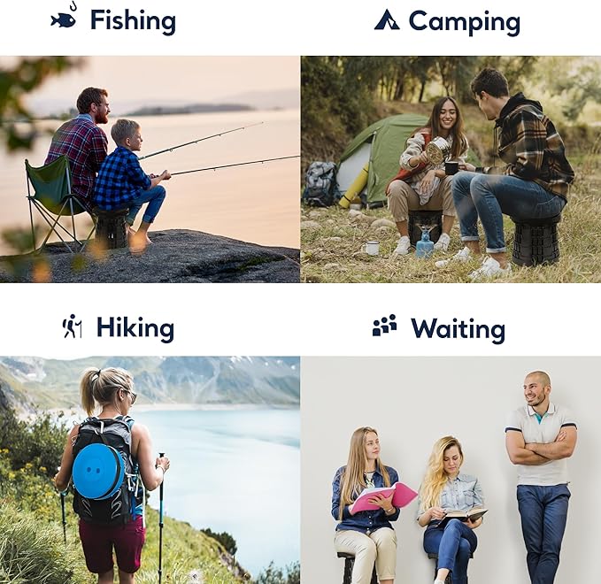 2025 Upgraded Collapsible Stool, Portable Folding Stool Max 620lb, Height Adjustable Retractable Telescopic Seat, Travel Chair, Foldable Camping Seat or Footrest Gift for Outdoors