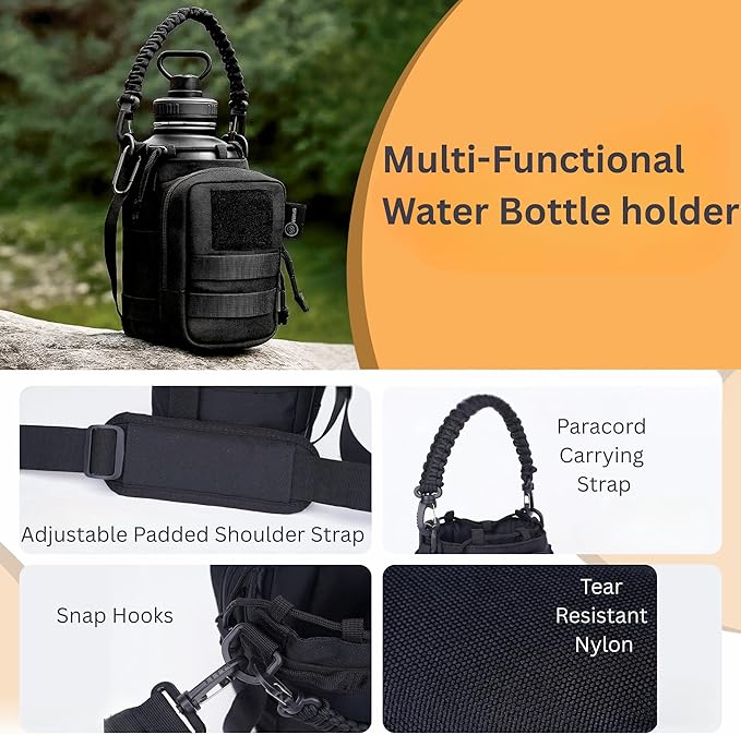 64oz Insulated Water Bottle with Bag - Half Gallon Tactical Water Bottle with Paracord Handle — Wide-Mouth BPA-Free Stainless Steel - Ideal for Hiking, Hunting, Sportsg & Travel