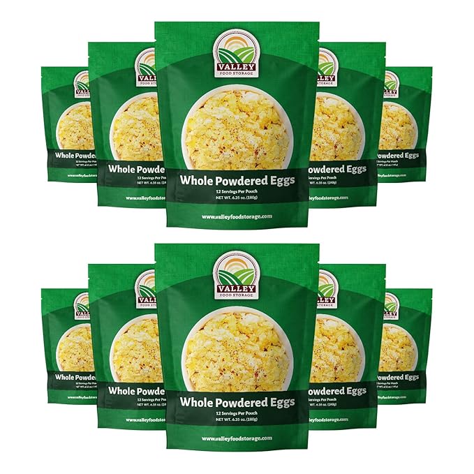 Freeze Dried Whole Powdered Eggs 10-Bag Bucket, 63.5 Oz | Premium Emergency Food Supply 25 Year Shelf Life | Non-GMO Prepper Supplies, Survival Food, Off Grid Living Supplies | Valley Food Storage