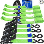 Ratchet Straps, 1.5 inch x 8.2 ft(4 Pack) Heavy Duty Tie Down Straps, Ratchet Tie Down Straps with Soft Loops-5,208 lbs (Green)