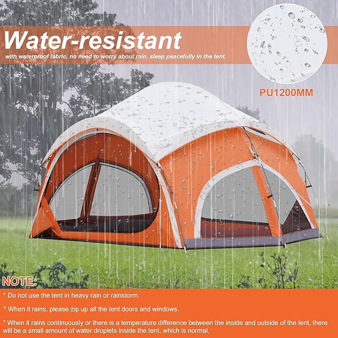 Vidalido 3-4 Person Camping Tent with 2 Large Mesh Door 4 Mesh Window Family Tents, Double Layer Waterproof Portable Easy Setup Camp Tent, Canvas Dome Tents for Camping Outdoor Hiking and Backpacking
