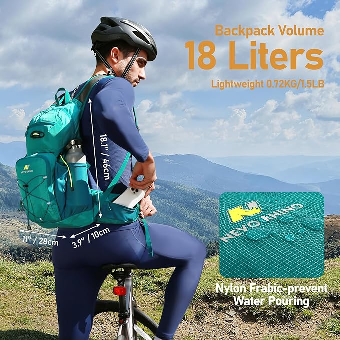 N NEVO RHINO Hydration Backpack, 18L Multipurpose Hiking Backpack with 3L Water Bladder, Water Backpack Insulated Hydration Pack Ideal for Hiking and Cycling