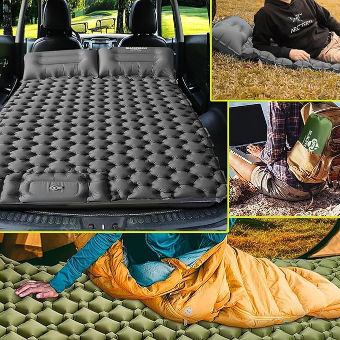 Camping Sleeping Pad, Ultralight Camping Mat with Pillow Built-in Foot Pump Inflatable Sleeping Pads Compact for Camping Backpacking Hiking Traveling Tent (Green, Single)