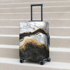 Travel Luggage Cover Suitcase Protector, White Black Gold Marble Abstract Washable Elastic Suitcase Baggage Cover Double-sided with Zipper Closure for Wheeled Suitcase Fits 29-32 Inch Luggage