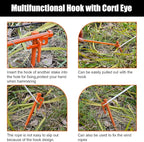 Eurmax USA 10 inch Multiuse Heavy Duty Steel Tent Stakes Tarp Pegs Camping Stakes for Outdoor Camping Canopy and tarp with 4 Ropes 10FT Length,8pcs(Orange)