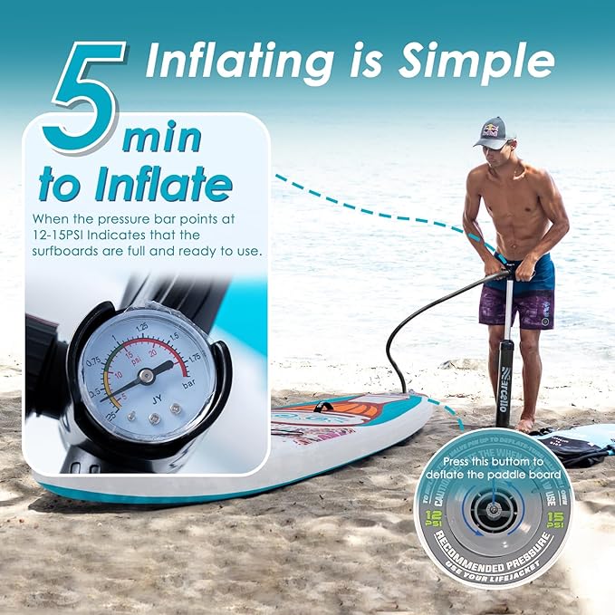 Paddle Board, Inflatable Stand Up Paddle Board，10.6'×33"×6" Ultra-Light SUP Board with Hand Pump, Leash, Repair Kit, Waterproof Phone Case and Backpack