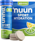Nuun Sport Electrolyte Tablets with Magnesium, Calcium, Potassium, Chloride & Sodium, Gluten Free & Vegan, Lemon Lime, 4 Pack (40 Servings Total)