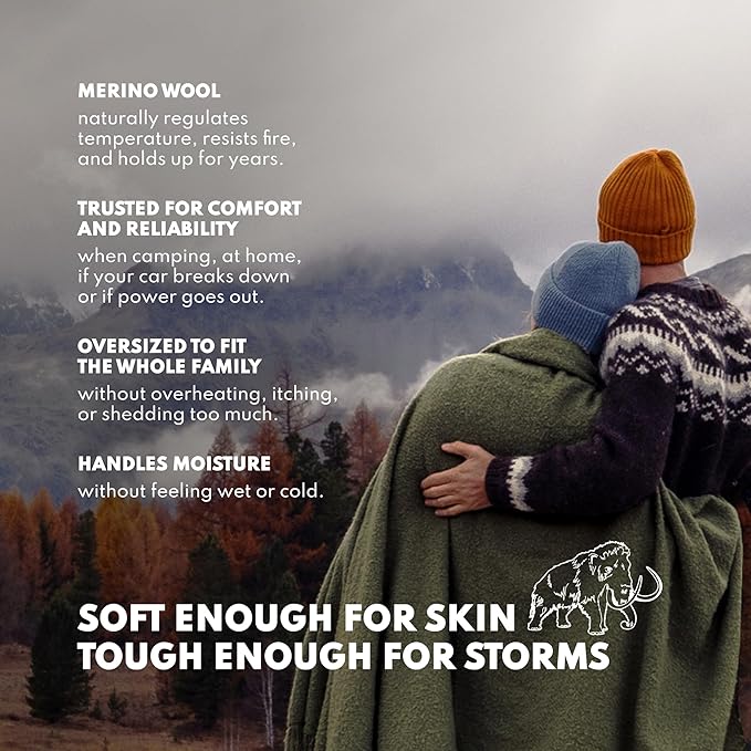 Woolly Mammoth Woolen Company Camping Blanket - 66 x 90 in, Red/White & Blue Plaid - Merino Heavyweight Wool Outdoor Throw Blanket - Backpacking Essential for Cold Weather Camping