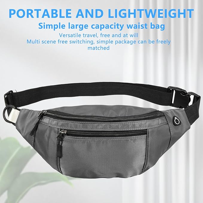 1PCS Crossbody Fanny Pack Large Capacity Waist Bag with 4-Zipper Pockets Adjustable Strap Fanny Packs Waterproof Oxford Cloth Travel Belt Bag for Outdoor Shopping Travel Men Women,Gray