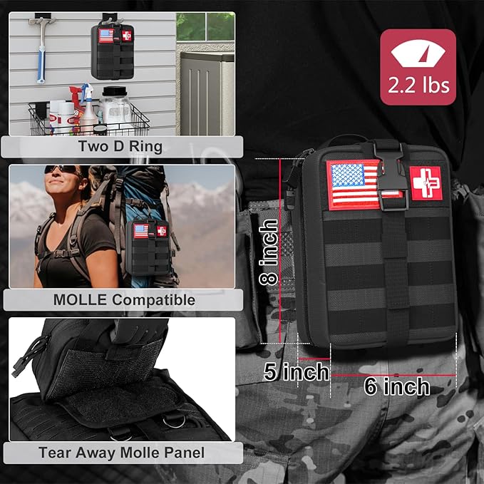 [New Upgrade] First Aid Kit, Survival Gear Outdoor Tactical Gear Set First Aid Kits Military Grade Molle System for Camper Travel Hunting Hiking and Adventures