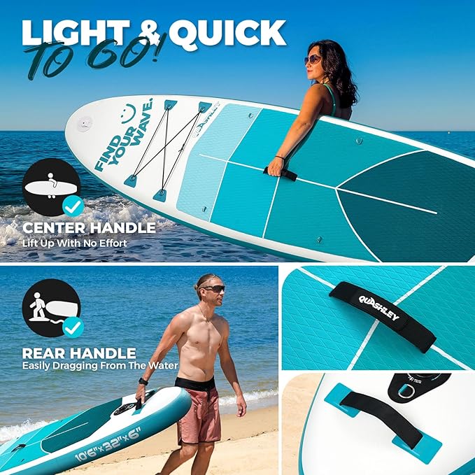 Quashley Inflatable Stand Up Paddle Board,10-11ft Inflatable Paddleboards 32/34 Inch Wide,All Around SUP for Beginners with Lightweight Paddle,Hand Pump,Backpack,Leash,Durable & Portable iSUP Board