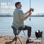 Portal Folding Camping Stool Portable Foldable Tripod Seat for Hiking Hunting Walking Fishing Travel Outdoors with Side Pockets Sturdy Steel Legs Support Up to 225 LBS