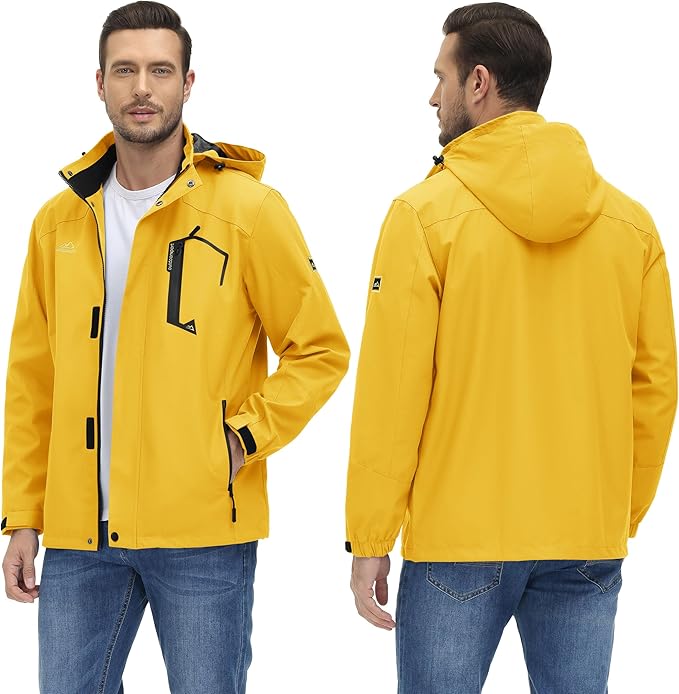 TACVASEN Men's Rain Jacket Lightweight Windbreaker with Hooded Water Resistant Outdoor Raincoat for Hiking Travel Camping