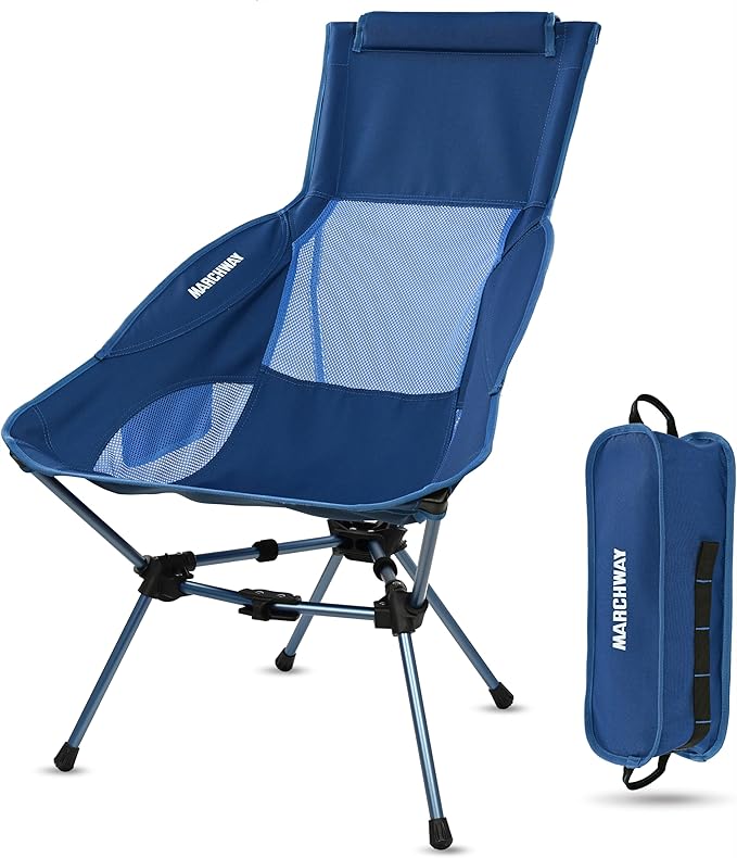 MARCHWAY Lightweight Folding High Back Camping Chair with Head Support, Stable Portable Compact for Outdoor Camp, Travel, Beach, Picnic, Festival, Hiking, Backpacking (Highback Dark Blue)