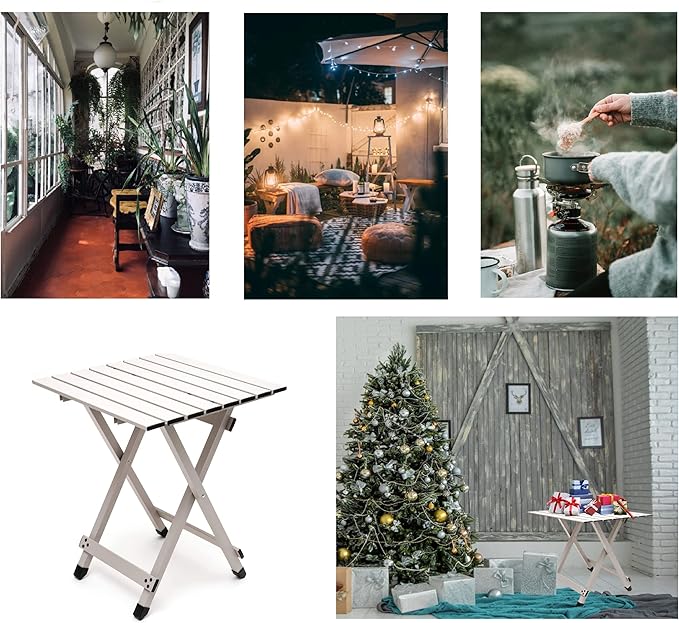 SUNNYFEEL Folding Camping Table - Lightweight Aluminum Portable Picnic Table, 18.5x18.5x24.5 Inch for Cooking, Beach, Hiking, Travel, Fishing, BBQ, Indoor Outdoor Small Foldable Camp Tables